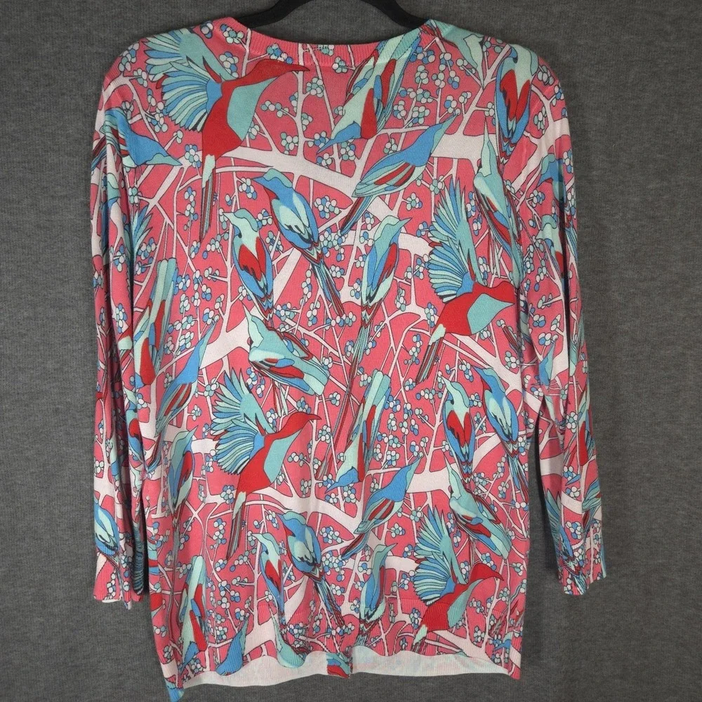 Talbots Cardigan Womens Large Bird‎ Print Tropical Resort Preppy Coastal